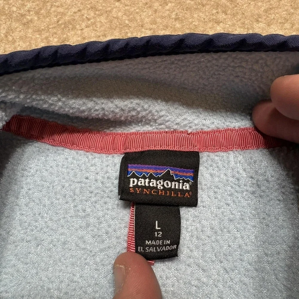Patagonia Synchilla Fleece Jacket‎ Youth Large 12 Blue Red Snap-T Colorblock